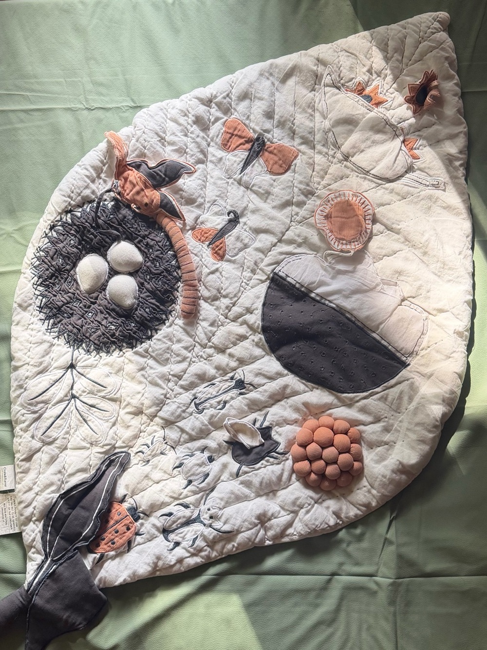 Crate&Barrel Cream Quilted Leaf Baby Sensory Play Mat
